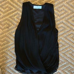 black, silk, half ribbed, sleeveless blouse